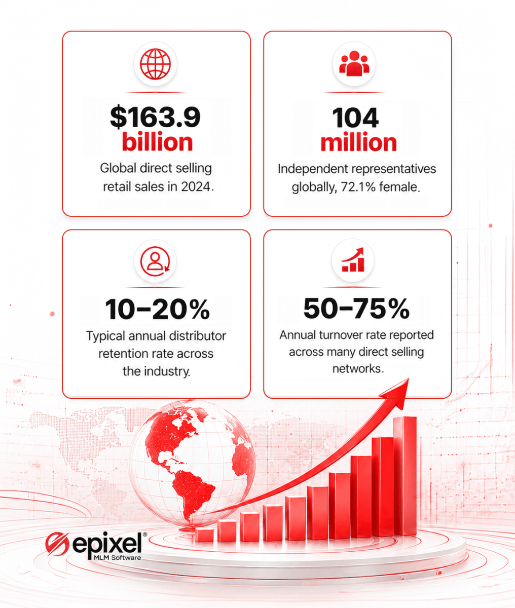 Global direct selling industry statistics infographic
