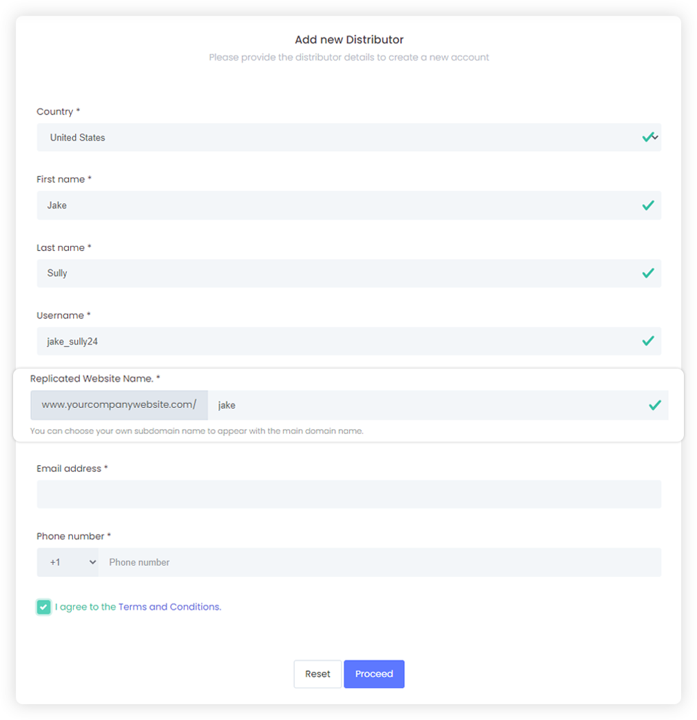 Enter your preferred name for replicated website during registration